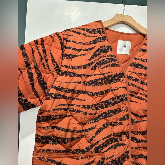 Anine Bing Quilted Tiger Print Jacket in Rust - Picture 6 of 12